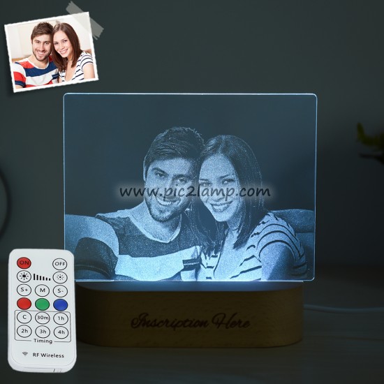 Personalized Photo Lamp Gift -Magic Remote Control 7 Colors, Square Lamp, Oval Base