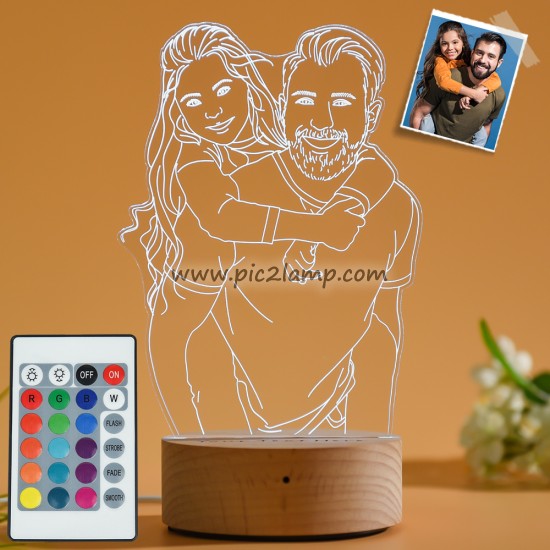 Custom Photo 3D Lamp, Engraved Picture Lamp Gift for Dad - Magic Remote Control, Touch Multiple Color