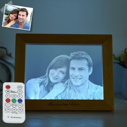 Custom Wooden Photo Frame Night Light Gift For Love - Magic Remote Control 7 Colors