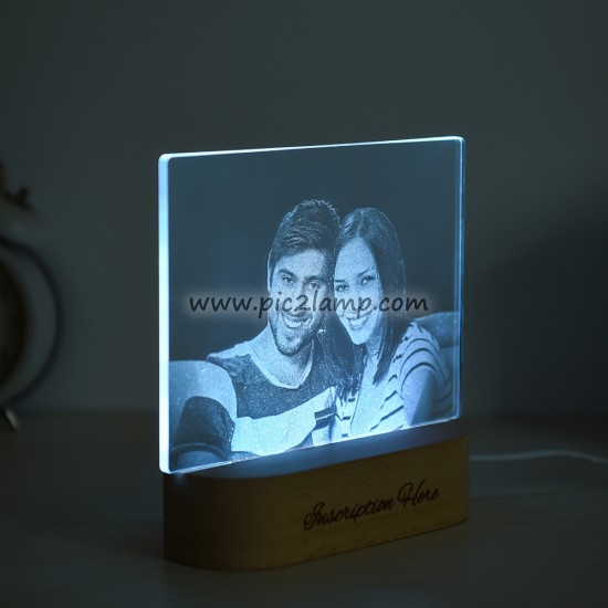 Personalized Photo Lamp Gift -Magic Remote Control 7 Colors, Square Lamp, Oval Base