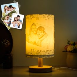 Personalized Wood Bedside Photo 3D Printing Lithophane Table Lamp Gift for Love