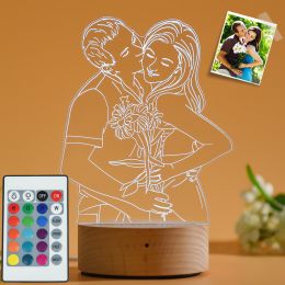 Custom 3D Photo Lamp, Engraved Photo Night Light Gift for Love - Magic Remote Control, Touch Multiple Color